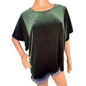 Madewell Velvet Style Emerald Green Short Sleeve Blouse